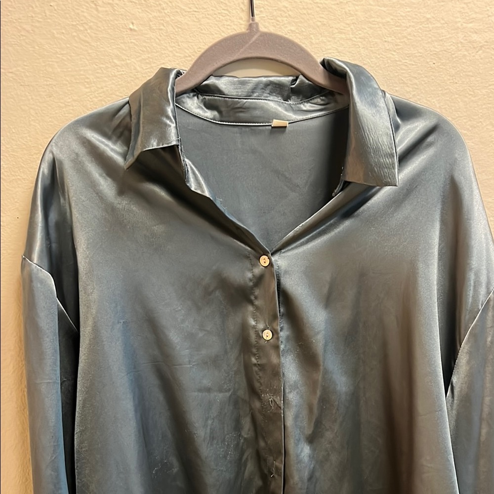 Oversized Sleek Satin Button-Up Shirt